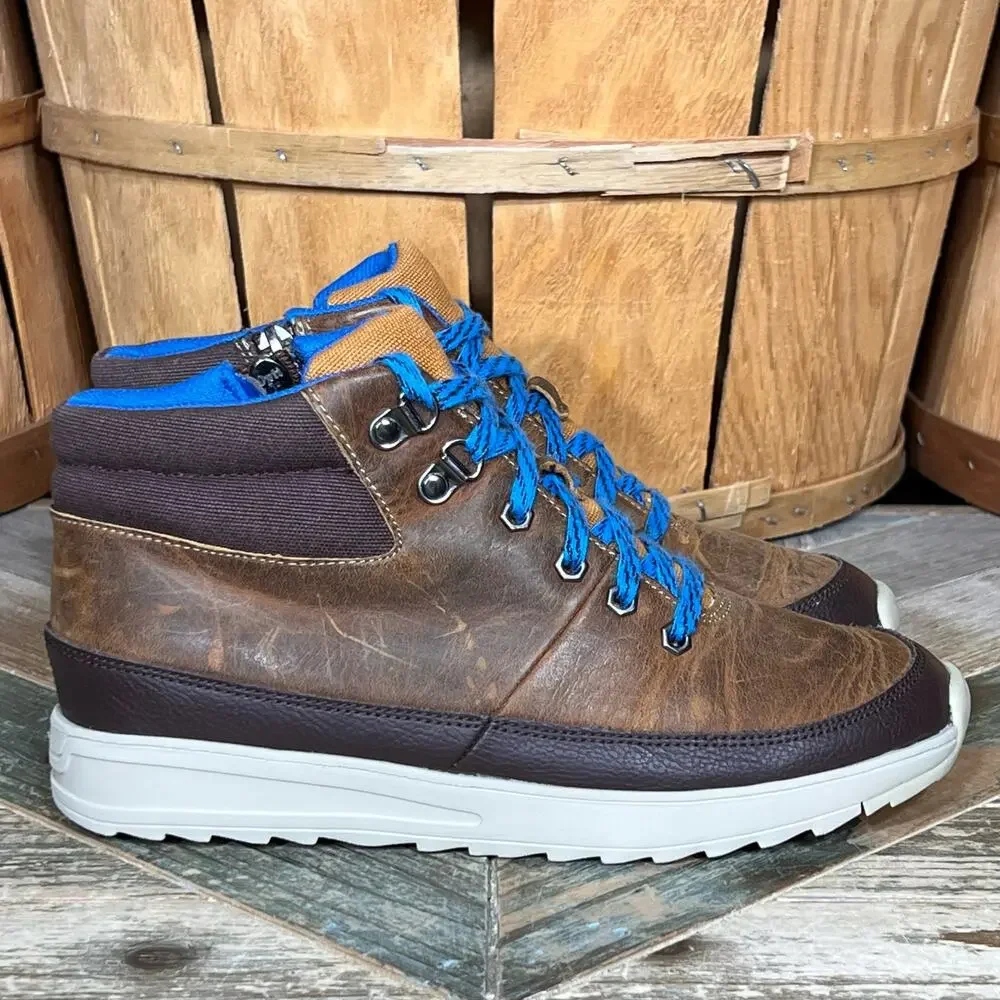 Clarks x Jack Nano Jaxton Run Brown Leather Blue Zip Up Laced Boots Boys Size 4
